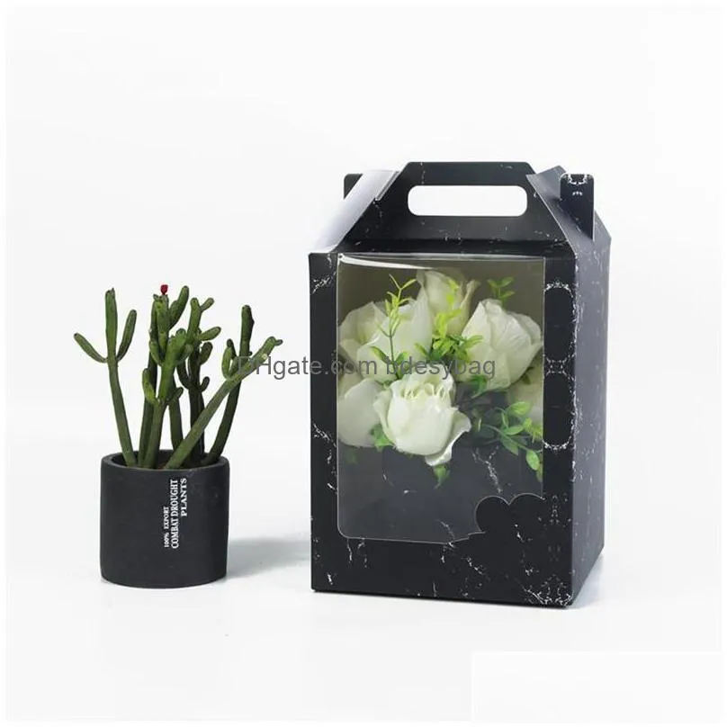 19cmx19cmx30cm transparent window flower gift box valentines day flower packing box paper handbag factory wholesale lx2371