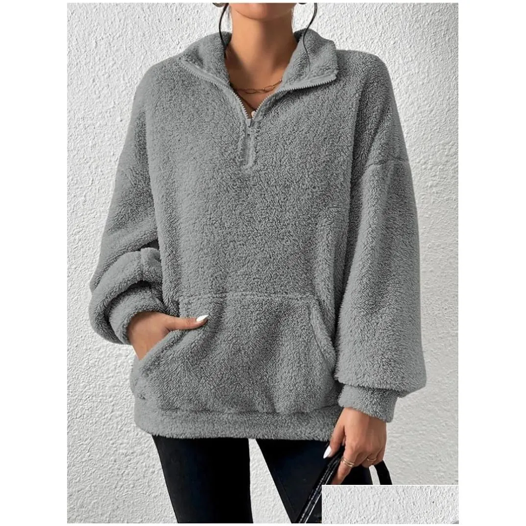 Women`S Hoodies & Sweatshirts Womens Hoodies Women Fluffy Jackets Long Sleeve Stand Collar Half Zipper Casual Loose Warm Sweatshirts W Otbza