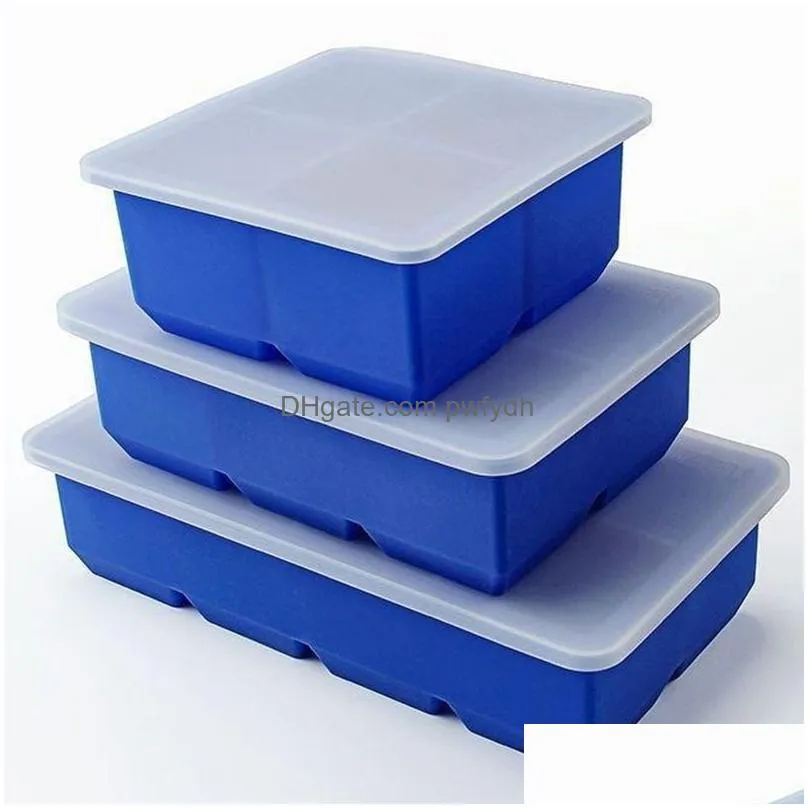 bar tools silicone ice square moulds dust proof cover ice tray large capacity square ice cube mold mix colors