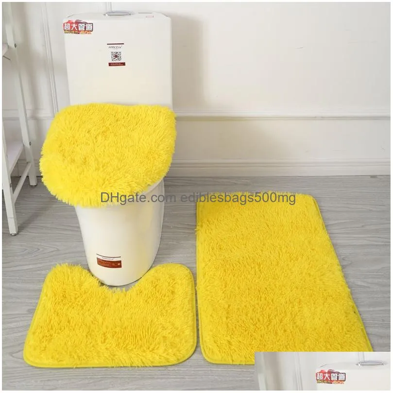 solid color bathroom mat set fluffy hairs bath carpets modern toilet lid cover rugs kit 3pcs/set rectangle 50x80 50x40 45x50cm 843 d3