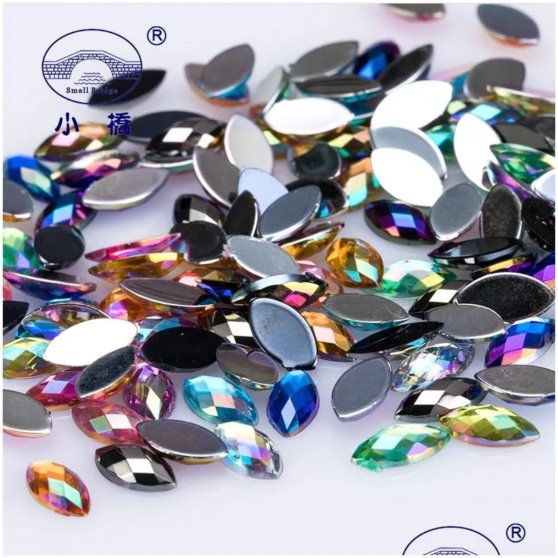 1000PCS Glitter Flatback Horse Eye Rhinestones AB Color 3D Nail Art Strass Loose Decorative Glue On Acrylic Rhinestones S031