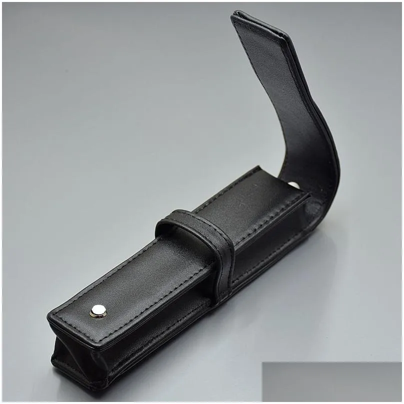 high quality black leather pen bag office stationery fashion pencil case for single pen