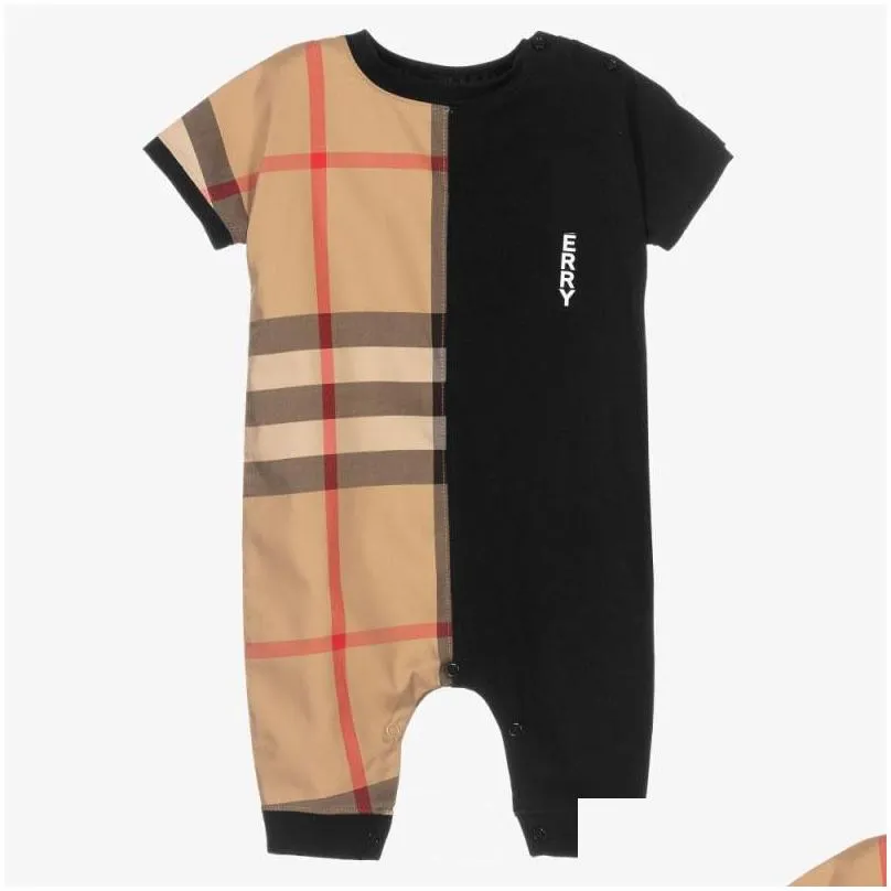 designer baby plaid romper toddler kids lapel single breasted jumpsuits designer infant onesie born casual dress clothes