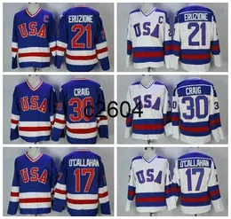 c2604 1980 Vintage USA Hockey Jerseys 21 MIKE ERUZIONE 30 JIM CRAIG 17 JACK O`CALLAHAN Blue White Stitched Jersey C Patch M-XXXL