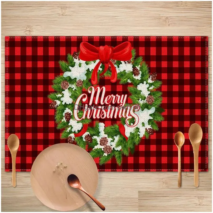 merry christmas placemats linen table mats non-slip washable waterproof plaidxmas tree snowflake pine tree placemat for holiday party dining kitchen table