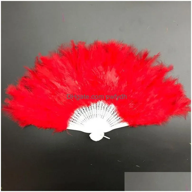 folding feather fan party decoration hand held vintage chinese style dance wedding craft downy feathers foldable dancing fans rra