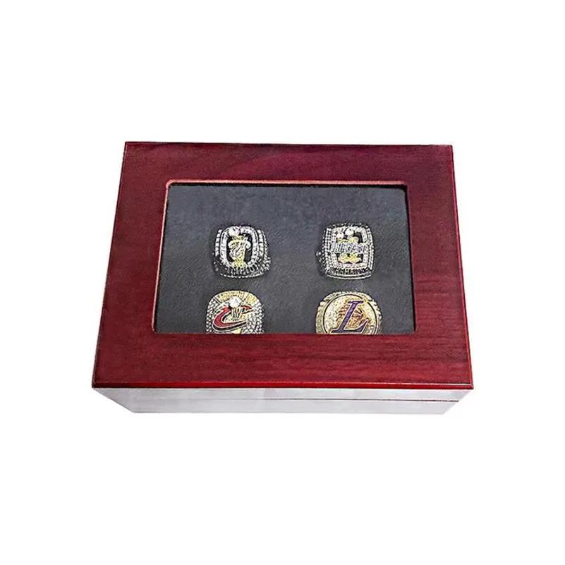 Solitaire Ring 4Pcs James Basketball Team Champions Championship Ring Set With Wooden Box Souvenir Men Women Boy Fan Brithday Gift 202 Dh2P8