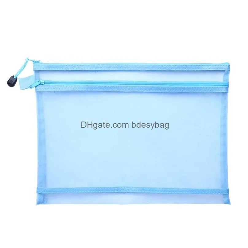 two layers a4 file bag pencil bags simple transparent mesh yarn zipper stationery bag student largecapacity pencil pouch lx3632