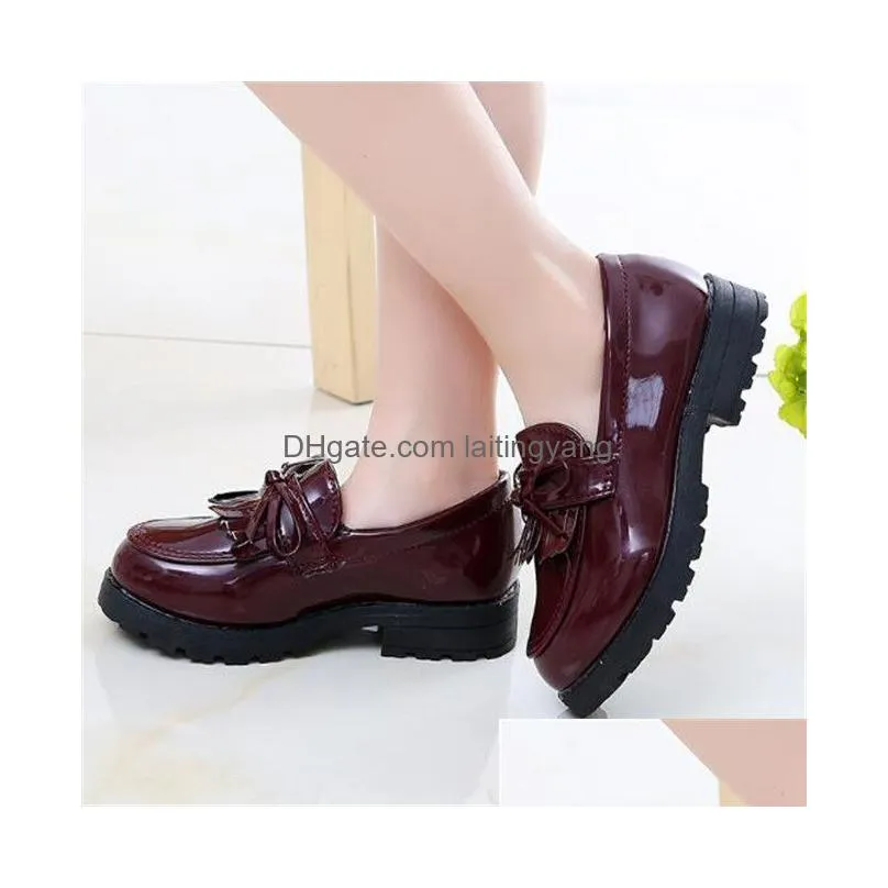 fashion kids girls casual sneakers children leather shoes toddler baby loafers flats tassel bow princess dress shoes 21-35