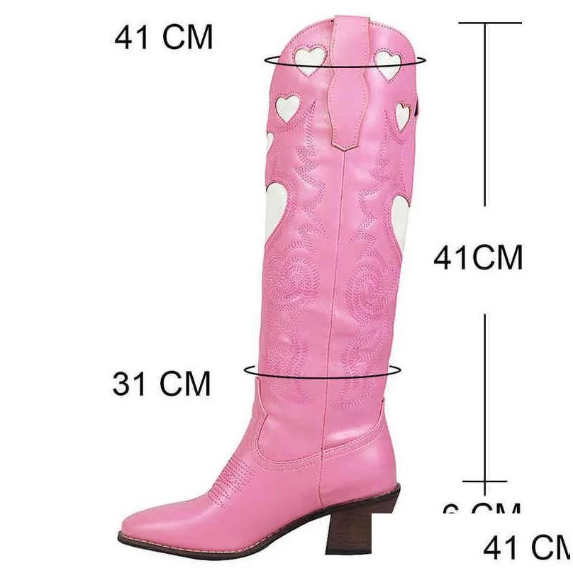 boots brand fashion colorful love heart colorful ridding western boots for women cowgirl  chunky heel women mid calf boots