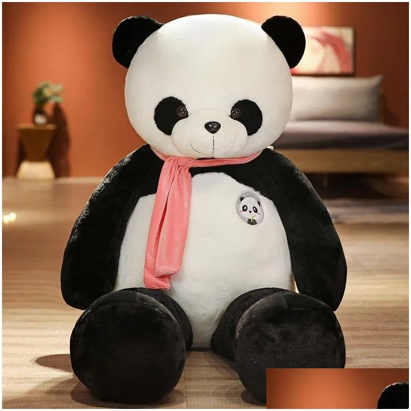 Plush Dolls 95Cm Cute Baby Big Nt Scarf Panda Bear Plush Stuffed Animal Doll Animals Toy Pillow Cartoon Kawaills Girls Lover Gifts 220 Dhefh
