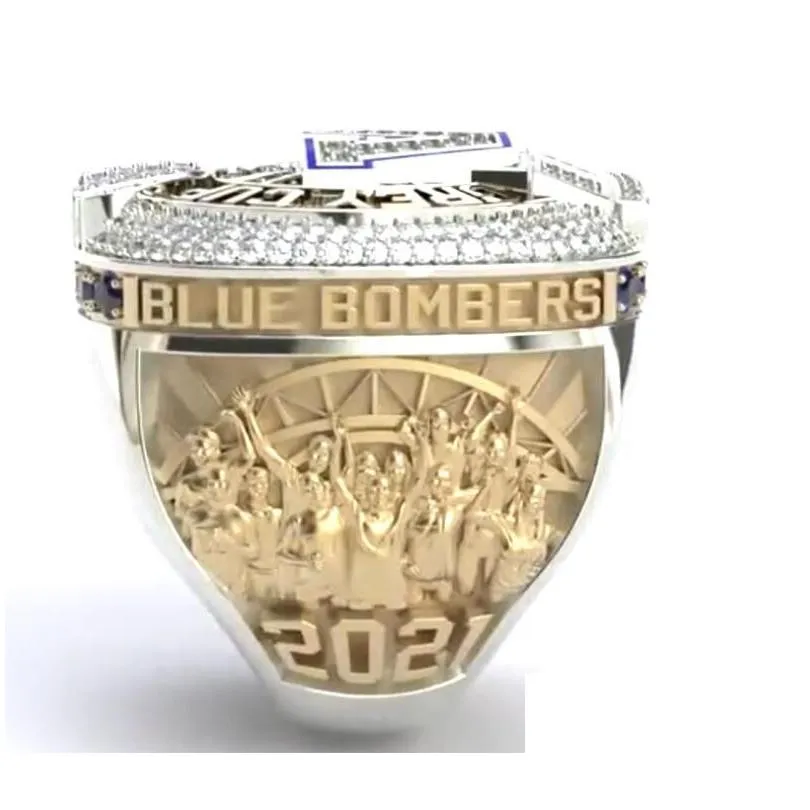 Cluster Rings Winnipeg Blue 2021 Bombers Cfl Grey Cup Team Champions Championship Ring With Wooden Box Souvenir Men Fan Gift 2023 Whol Dhg4D
