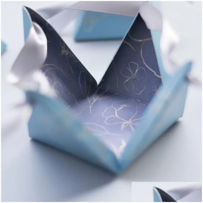 Gift Wrap 20/50/100Pcs Blue Triangle Candy Box For Wedding Party Favors Gifts Paper Baby Shower Decoration Gift Wrap Drop Delivery Hom Dhui6