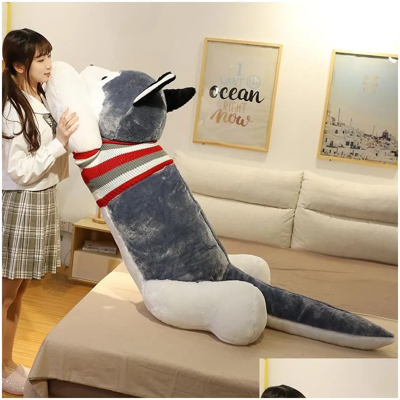 Plush Dolls 120Cm Nt Dog Plush Toy Soft Stuffed Husky Long Pillow Cartoon Animal Doll Slee Cushion Home Decor Kids Gift 220409 Drop De Dhir9