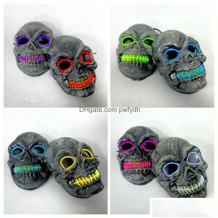 skull glowing mask costume led party mask for horror theme cosplay el wire halloween masks halloween party supplies rra2126