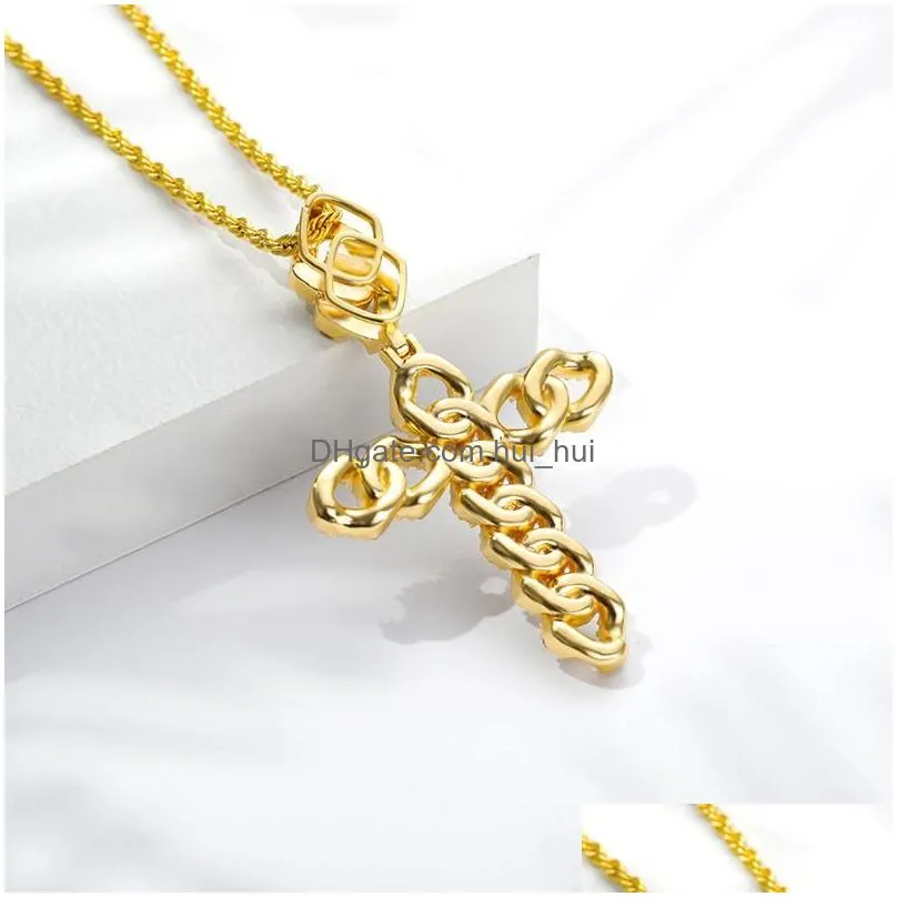 pendant necklaces men women zircon cross gold color copper material iced cz pendants necklace chain fashion hip hop jewelry bff
