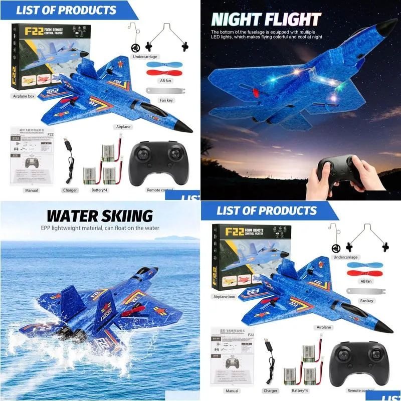 Electric/Rc Aircraft Electric Rc Aircraft Plane F22 Raptor Helicopter Remote Control 2 4G Airplane Epp Foam Children Toys 230211 Drop Dhclh