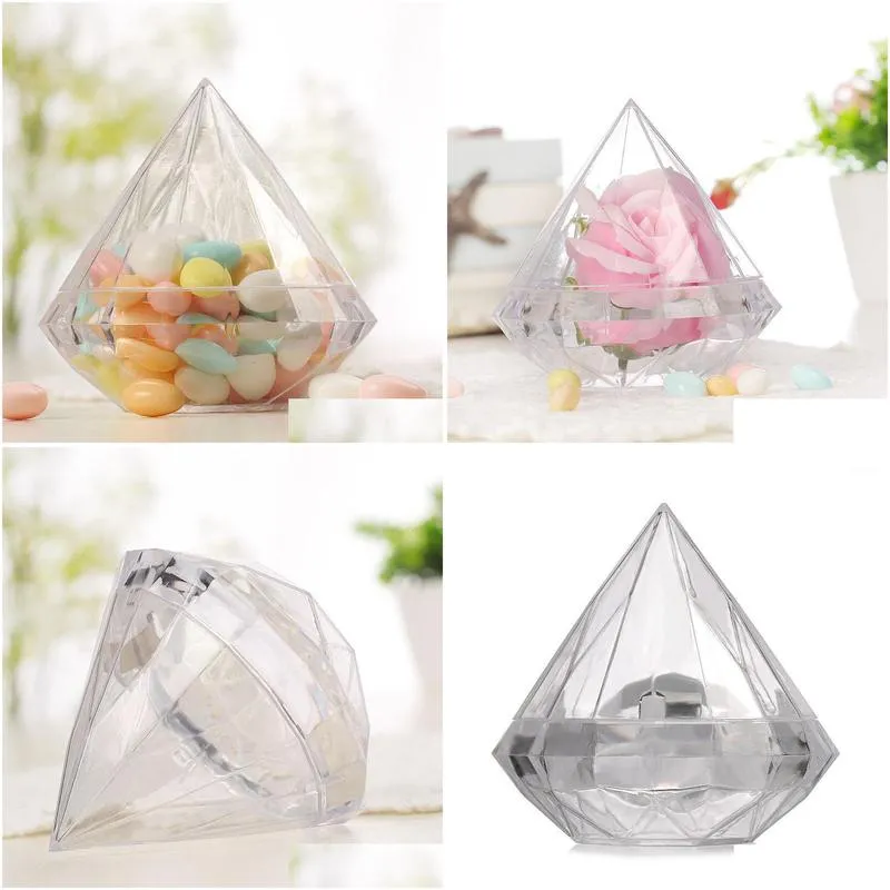 Gift Wrap Gift Wrap 48Pcs/Lot Transparent Plastic Diamond Shape Candy Box Clear Wedding Favor Boxes Holders Gifts Drop Delivery Home G Dh3Vg