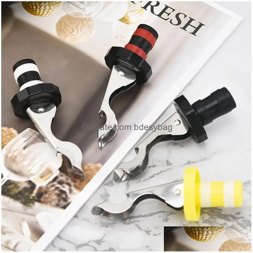 multifunctional beer red wine tool stainless steel bottle opener silicone cork wine stopper creative kitchen accessories lx5309