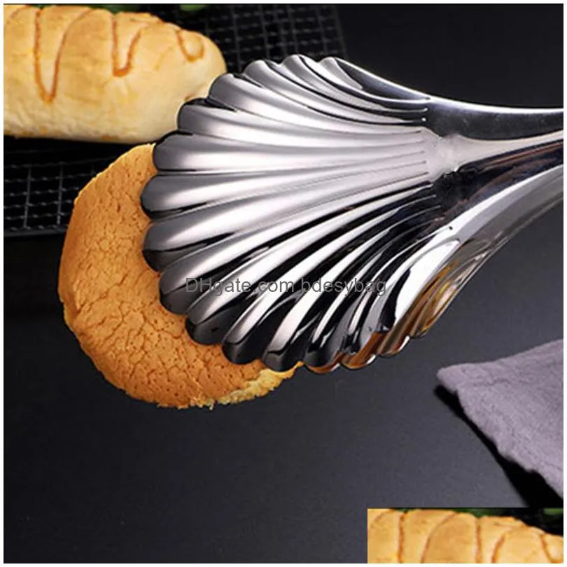 food tong stainless steel kitchen tongs versatile shell shape bread tongs cooking clip clamp salad tools grill kitchen lx3994