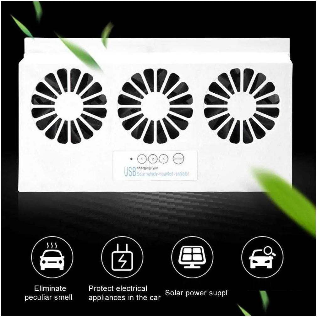 New New USB Exhaust Mini Fan Radiator Super Mute Cooler for Auto Car Window Solar Powered Air Vent Cool Ventilation