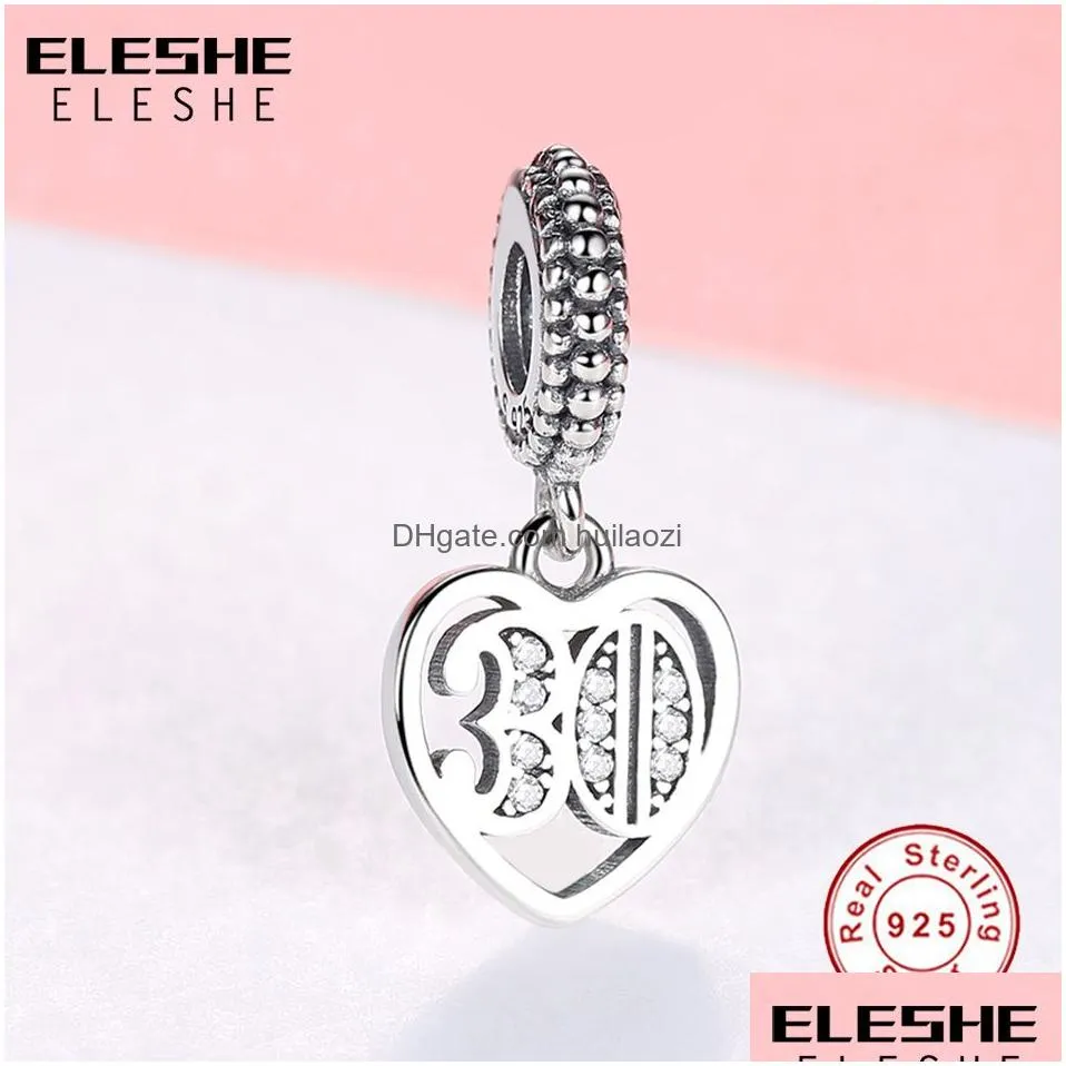 years old 30 40 50 60 number lucky dangle charm 925 sterling silver beads fit original charm bracelet pendant jewelry making q0531