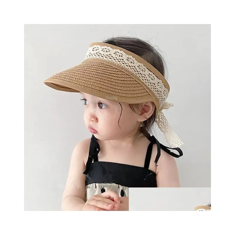 Hair Accessories Baby Summer Hat Straw Visor Cap Woven Sun Protection Beach Lace Girls Hats For Kids Infant Born Boys Caps