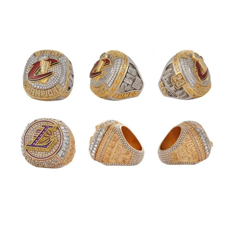 Solitaire Ring 4Pcs James Basketball Team Champions Championship Ring Set With Wooden Box Souvenir Men Women Boy Fan Brithday Gift 202 Dh2P8