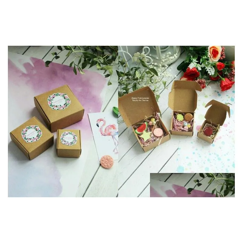 Gift Wrap Natural Kraft Paper Gift Packaging Box Small Craft Folding Brown Handmade Soap Cardboard Box1 Drop Delivery Home Garden Fest Dhfum