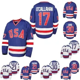 C2604 Mit Mens 1980 USA Miracle On Ice Hockey Jersey #17 Jack O`Callahan #21 Mike Eruzione #30 Jim Craig 100% Stitched Team USA Hockey Jerseys Blue