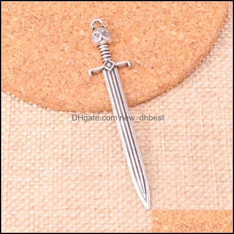 66x15mm pack of 30 pieces antique silver bronze plated sword cat charms pendant diy necklace bracelet bangle findings