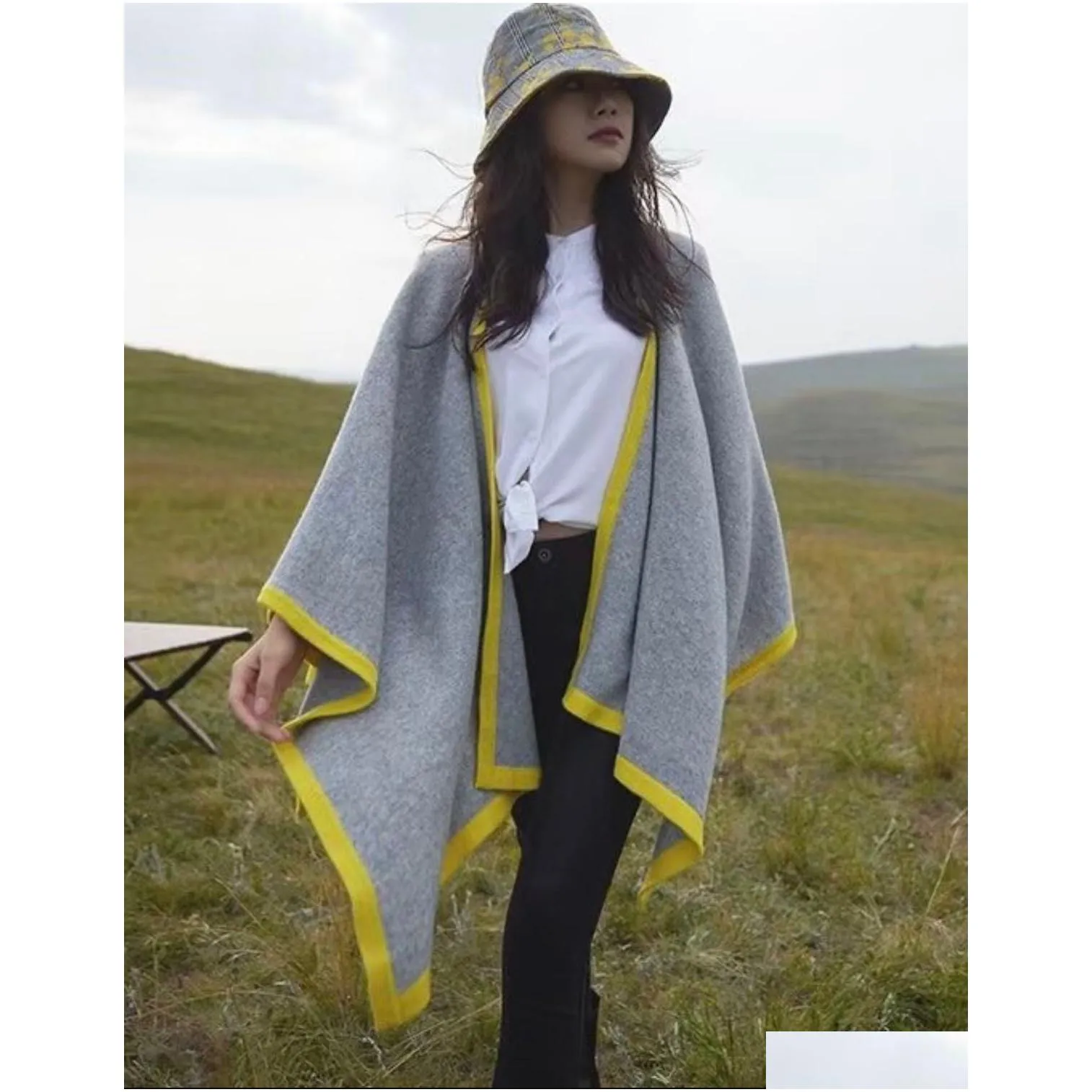 125-130cm 2022 Wool Shawl Cloak Cashmere Blanket Crochet Soft Wool Shawl Portable Warm Plaid Sofa Travel Fleece Knitted Throw Cape Blankets 3