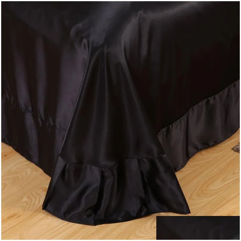 bedding sets 31 solid color black color satin silk luxury cool bedding set for summer with duvet cover flat sheet pillowcase 221208