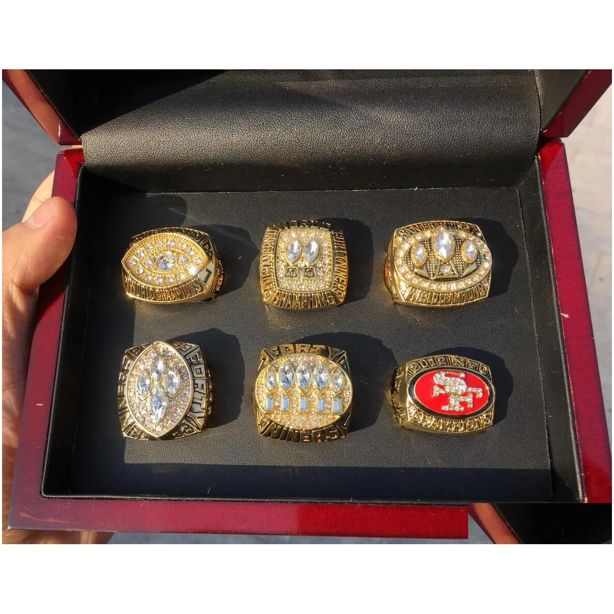 Cluster Rings 6Pcs Team Champions Championship Ring Set With Wooden Box Souvenir Men Fan Gift Drop Delivery Jewelry Ring Dhi72