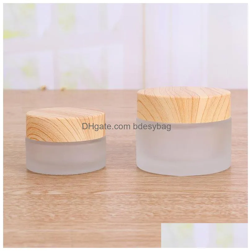 environmental empty frosted glass candle jars with wood grain lid 5g 15g 30g 50g airtight glass cream jar wholesale w0029