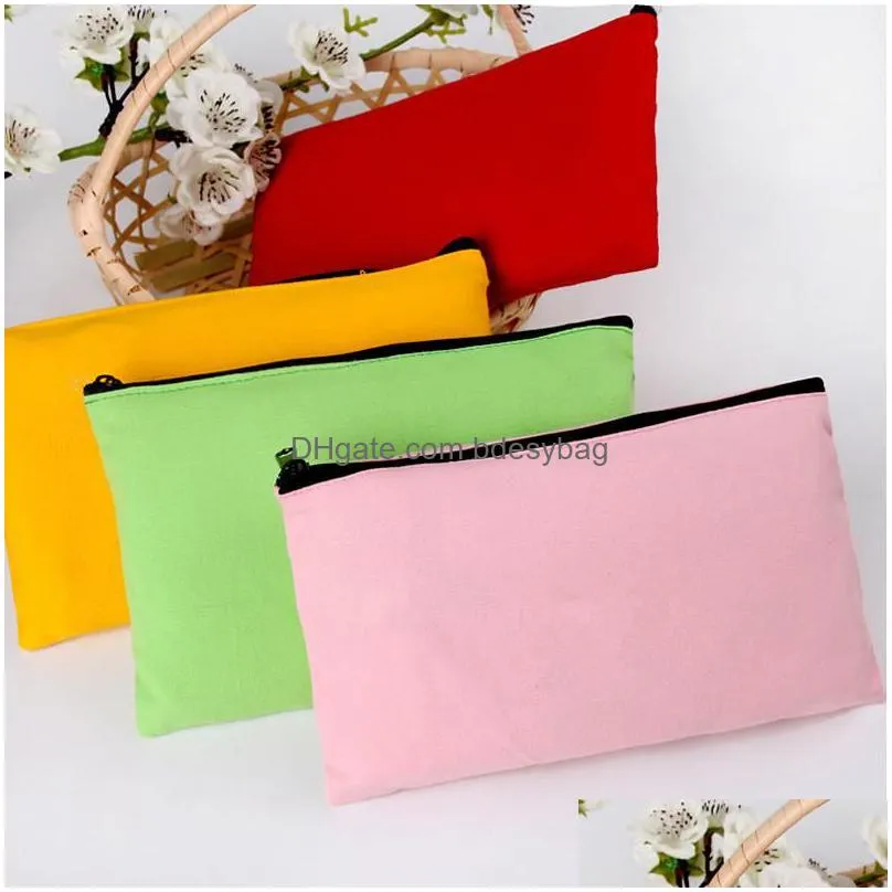 7 colors blank canvas zipper pencil cases pen pouches cotton cosmetic bags makeup bags mobile phone clutch bag organizer lx3311