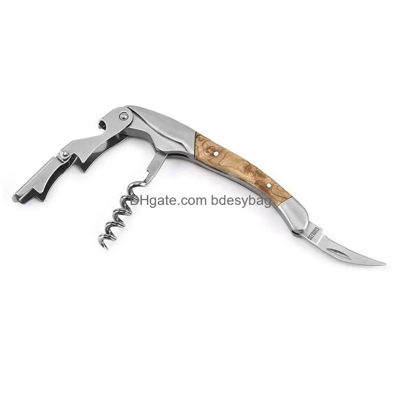 wood handle professional wine opener multifunction portable screw corkscrew wine bottle opener cook tools lx4589