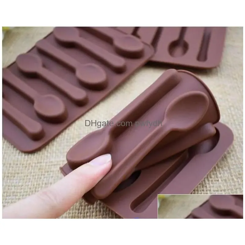 non-stick silicone diy cake decoration mould 6 holes spoon shape chocolate molds jelly ice baking 3d candy 0517