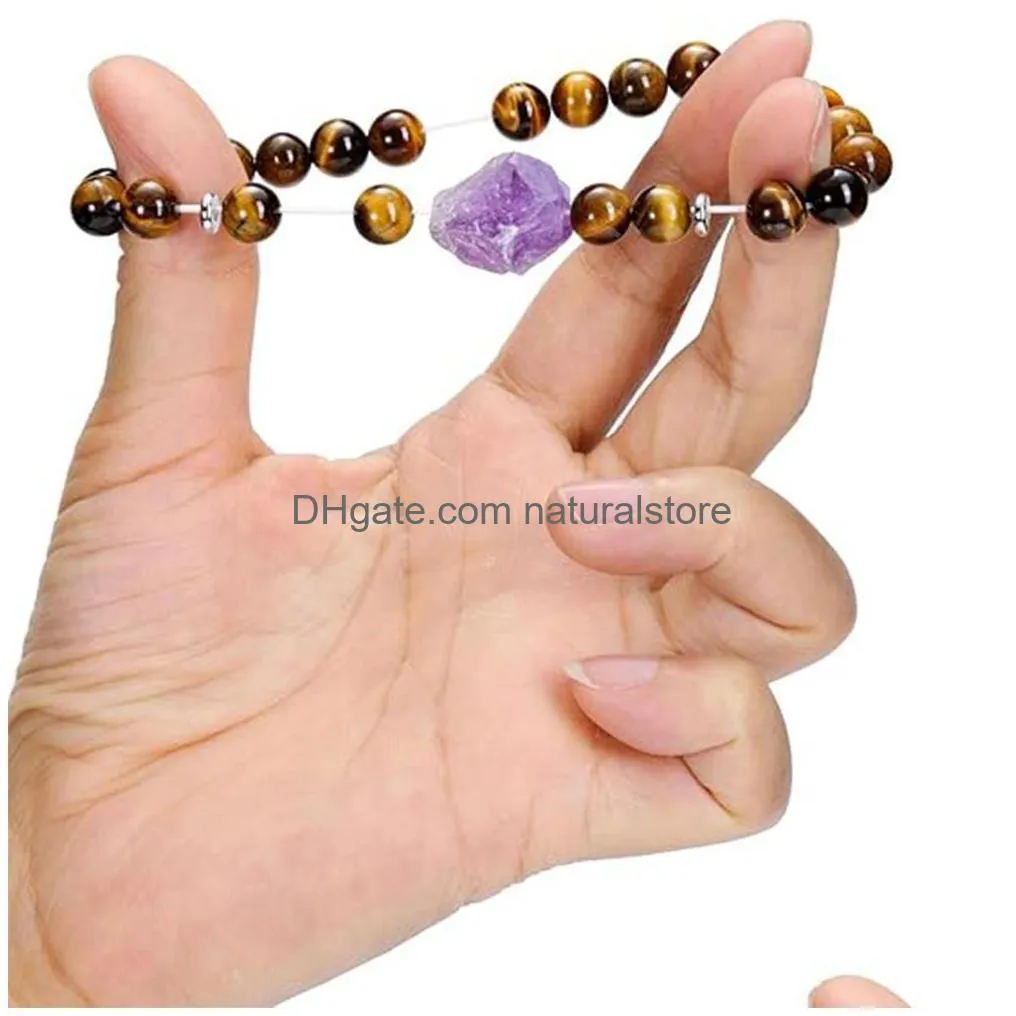 Bangle Reiki Healing Stone Strand Bracelet Irregar Amethyst Druzy Charms Black White Beaded Elastic Energy Bangle Women Men Drop Deliv Dhjo2