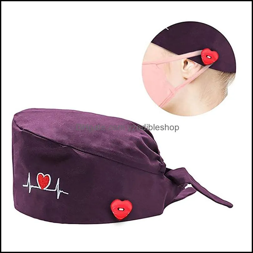 embroidery beanie heart shape cotton adjustable nurse caps surgical women veterinary pet shop scrub hat dentist dust-proof working cap