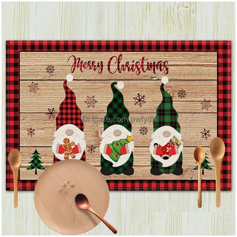 merry christmas placemats linen table mats non-slip washable waterproof plaidxmas tree snowflake pine tree placemat for holiday party dining kitchen table