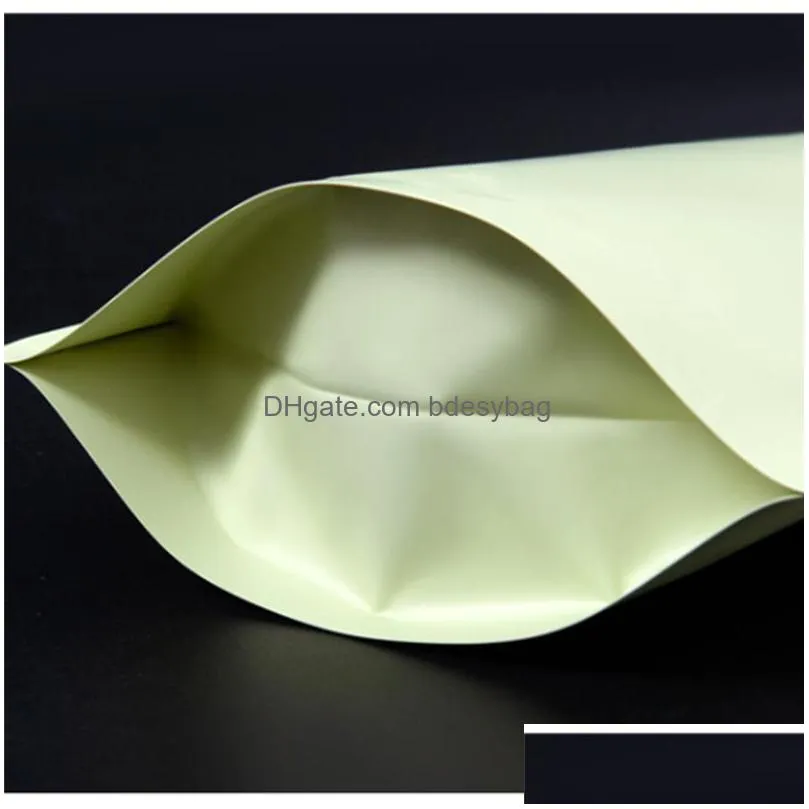 matte light yellow aluminum foil stand up bag grip seal tear notch doypack food snack coffee bean storage pack pouches lx4225