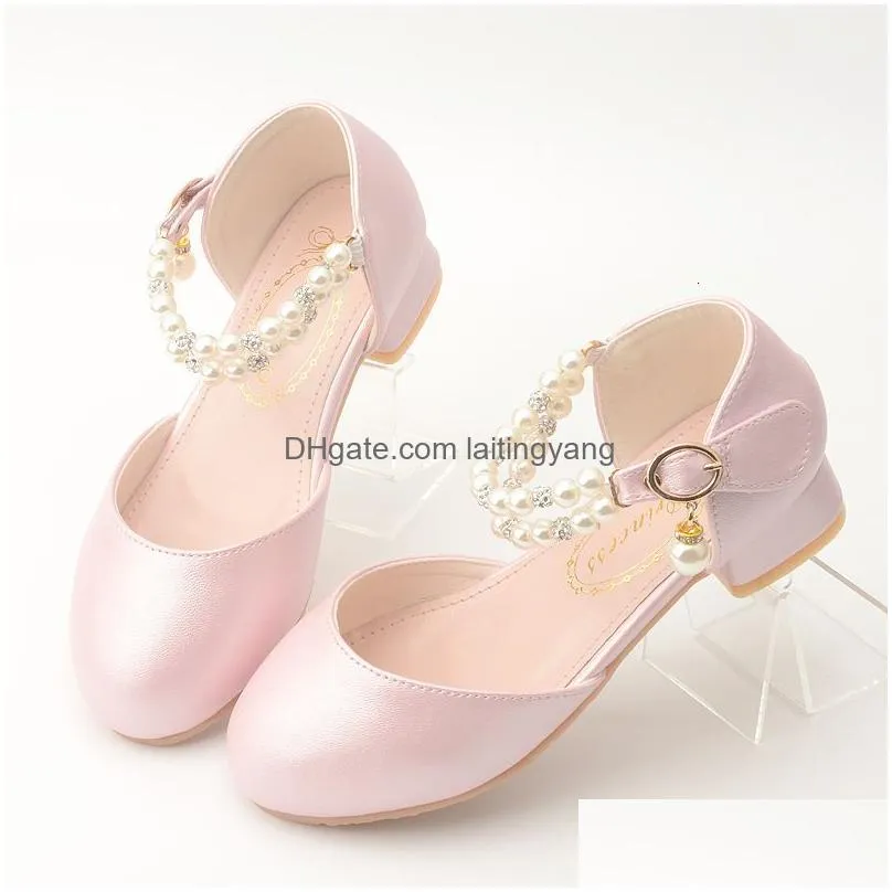 sneakers children girls leather white princess high heel kid dress student show dance sandal shoes toddler shoes girl mary jane 230504