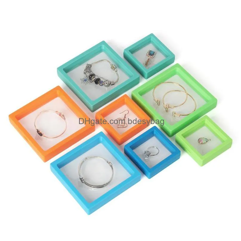 colorful pe film brooch coin gems jewelry storage box dustproof exhibition decoration suspended floating ring earrings display rack case