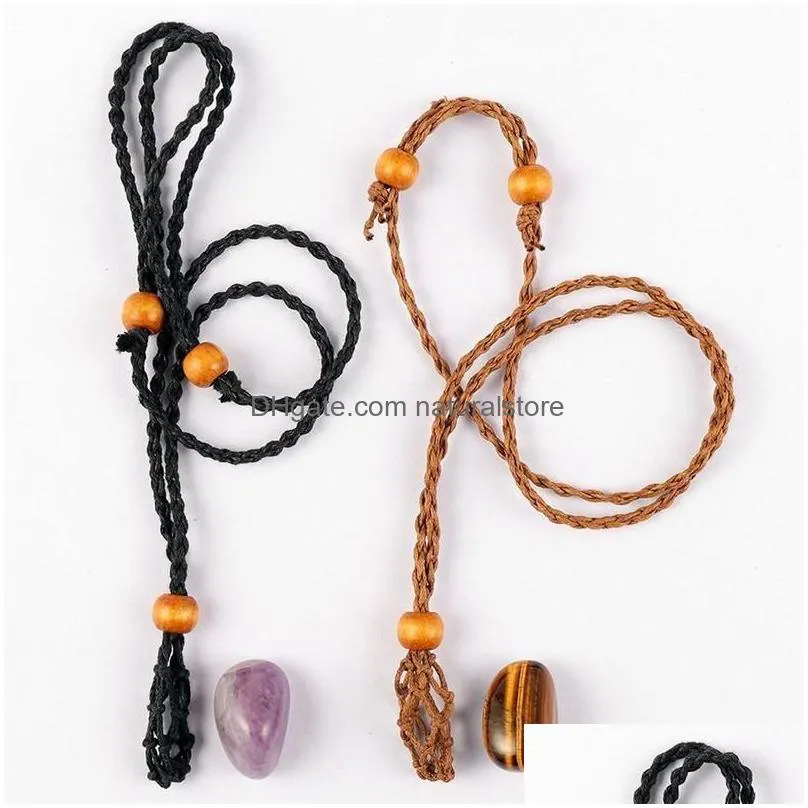 Chains Chains Crystals Pendant Stone Holder Necklace Cord Hand-Woven Rope For Making Jewelry Creative Personality Natural Agate Net F3 Dhm7F