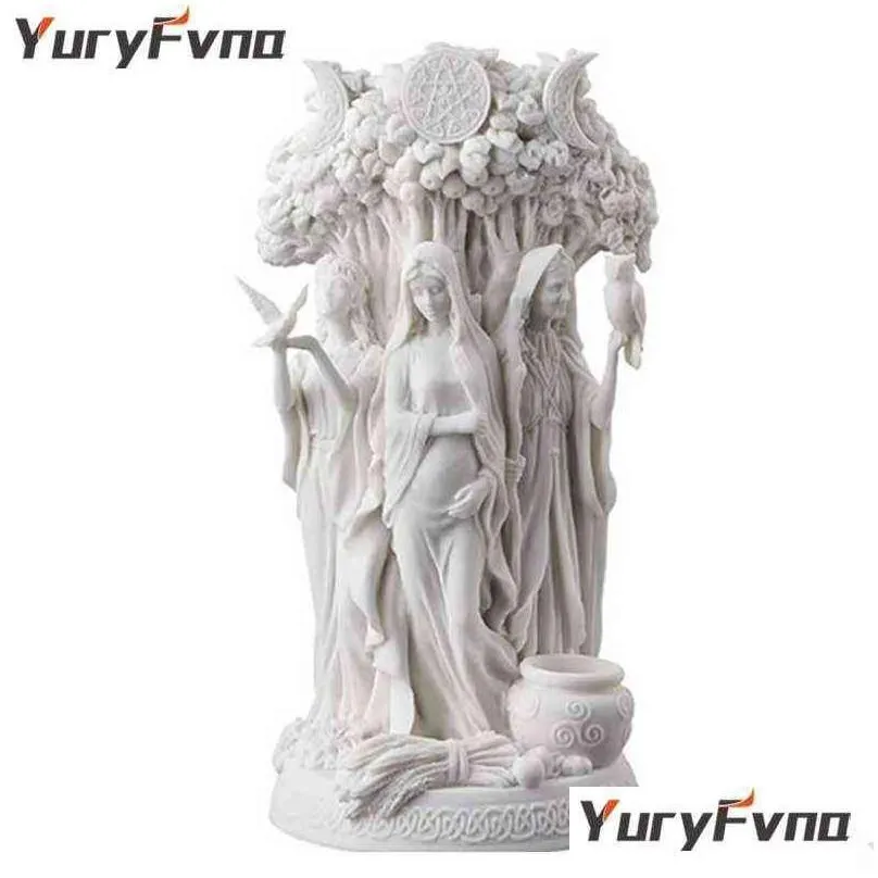 yuryfvna 16cm resin statue greece religion celtic triple goddess maiden mother and the crone sculpture figurine 220112
