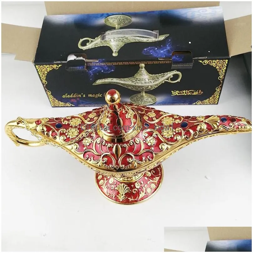 fairy tale aladdin magic lamp vintage censer creative metal aroma burner multi color incense burners arrive 35x12x18.5cm 660