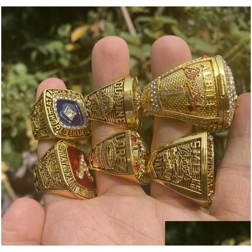 Cluster Rings 6Pcs World Series Baseball Team Champions Championship Ring With Wooden Display Box Souvenir Men Fan Gift 2021 2023 Whol Dhqbp