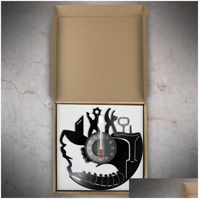 Wall Clocks Shoe Repair Inspired Record Clock Cobbler Cut Out Disk Crafts Watch Shoemaker Repairer Home Decor