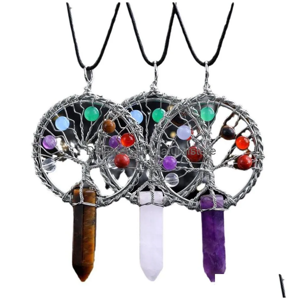 Charms Chakra Tree Of Life Charms Shape Stone Healing Crystal So Pendum For Dowsing Divination Quartz Pendant Drop Delivery Jewelry Je Dhxlu